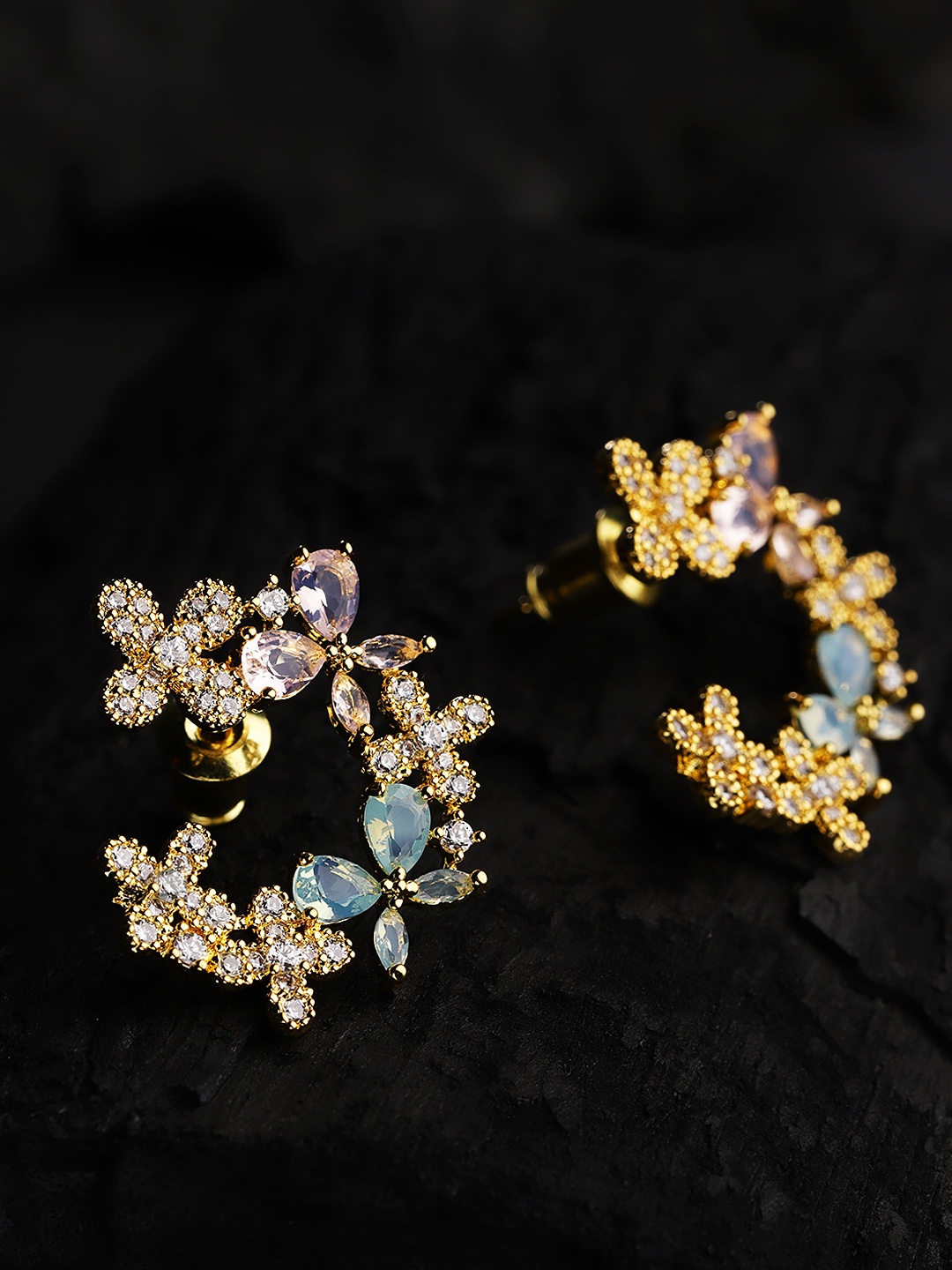 

Carlton London Sea Green Gold-Plated CZ-Studded Floral Shaped Studs