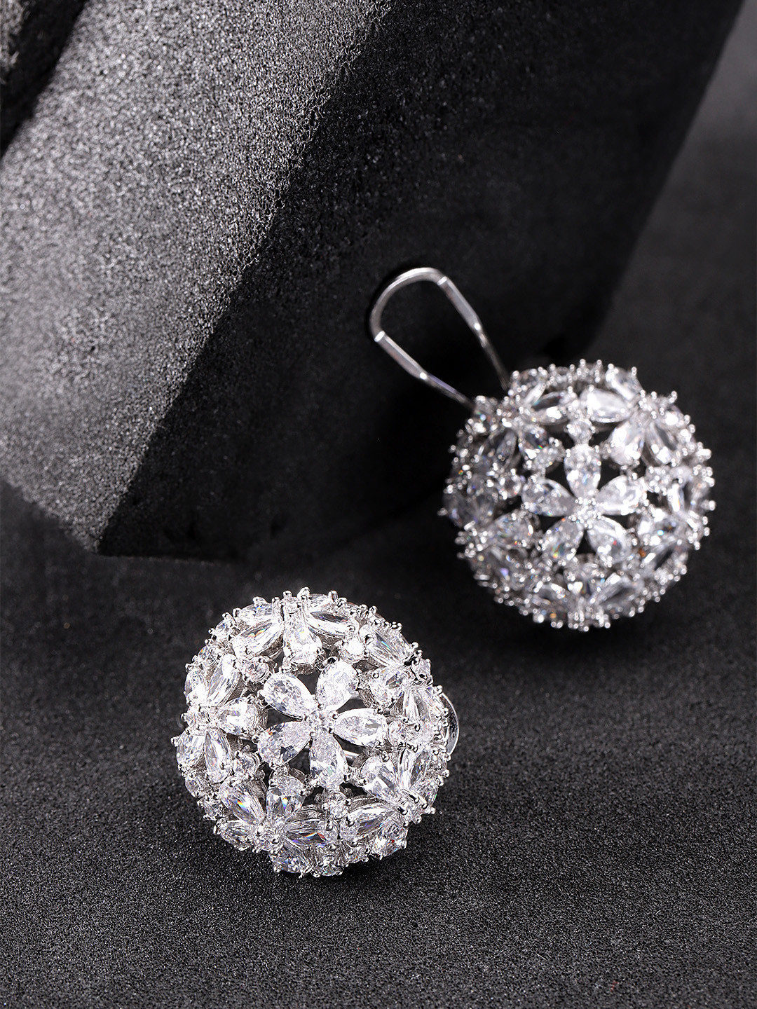 

Carlton London Silver-Toned Rhodium Plated CZ Spherical Studs