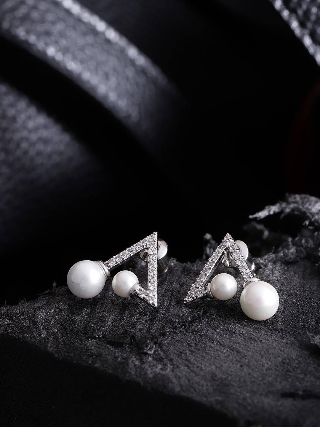 

Carlton London Silver-Toned Rhodium-Plated Triangular Stone Studs