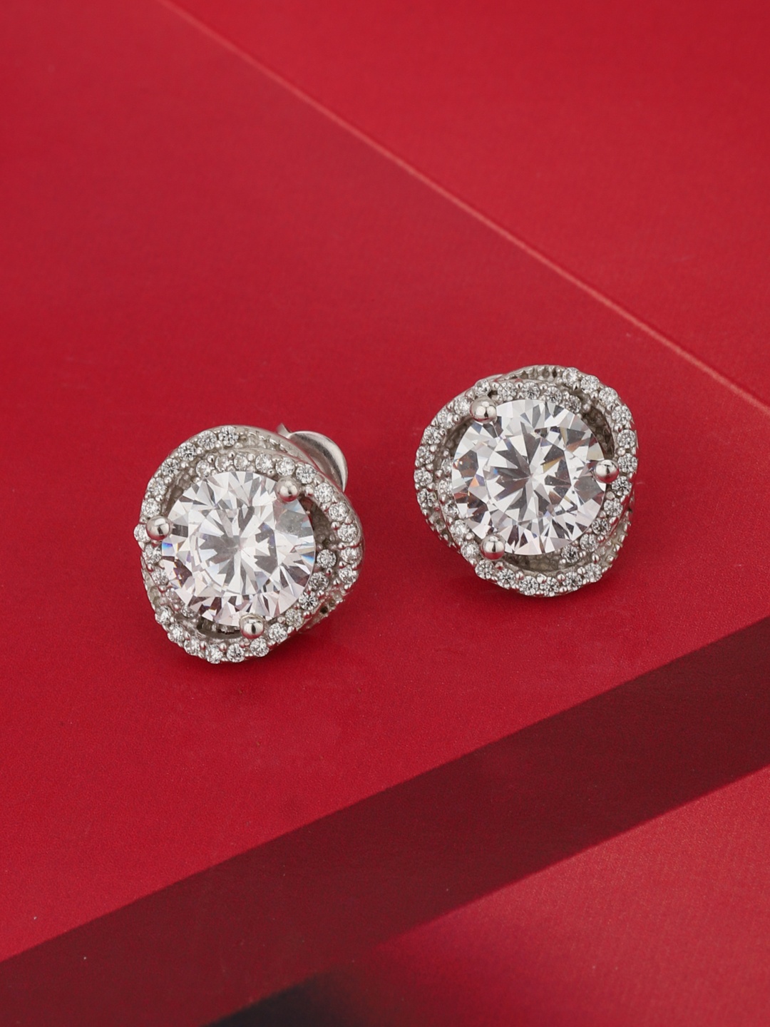 

Carlton London Silver-Toned Rhodium-Plated CZ Studs