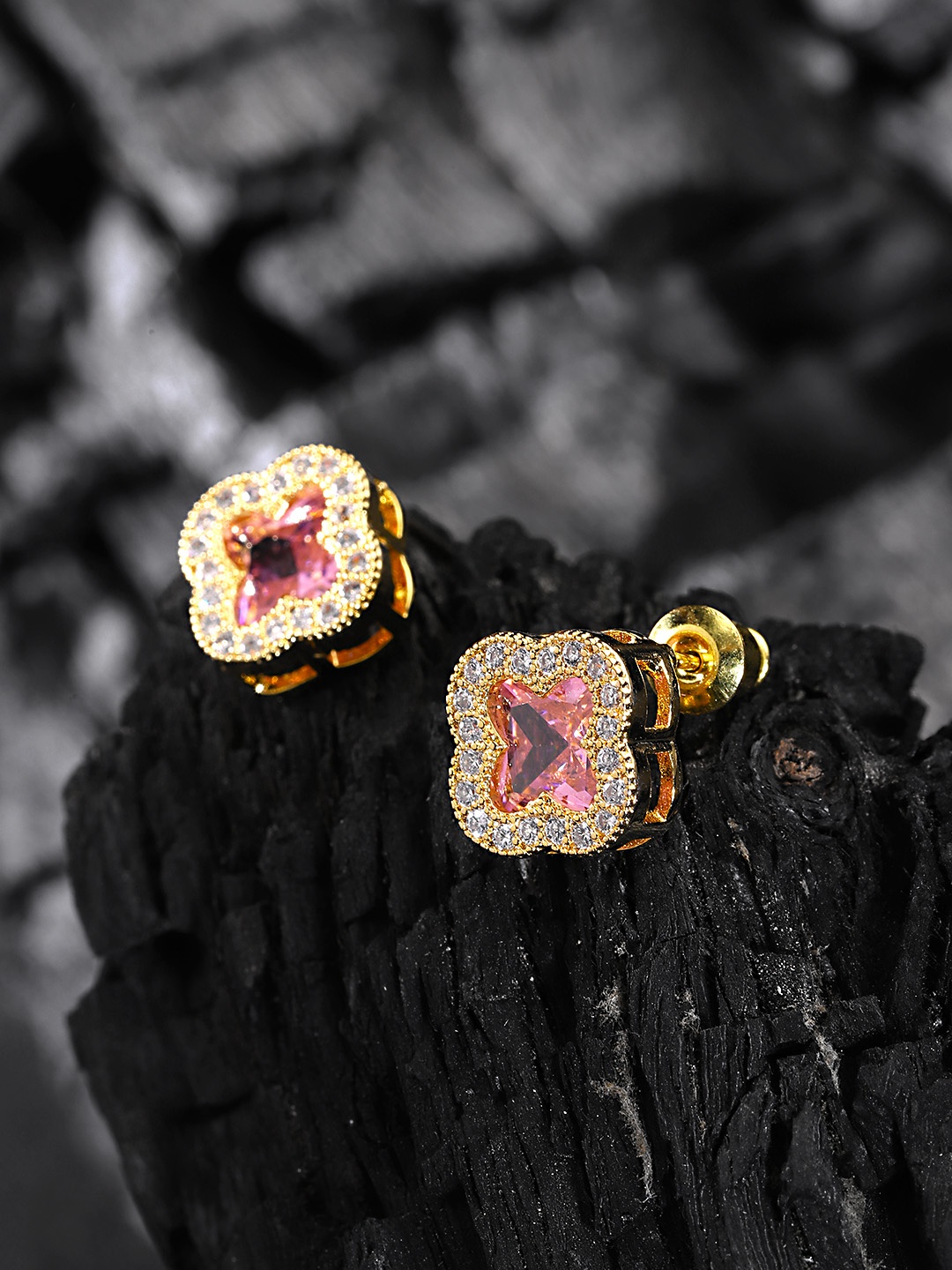 

Carlton London Peach-Coloured Gold-Plated CZ Studs