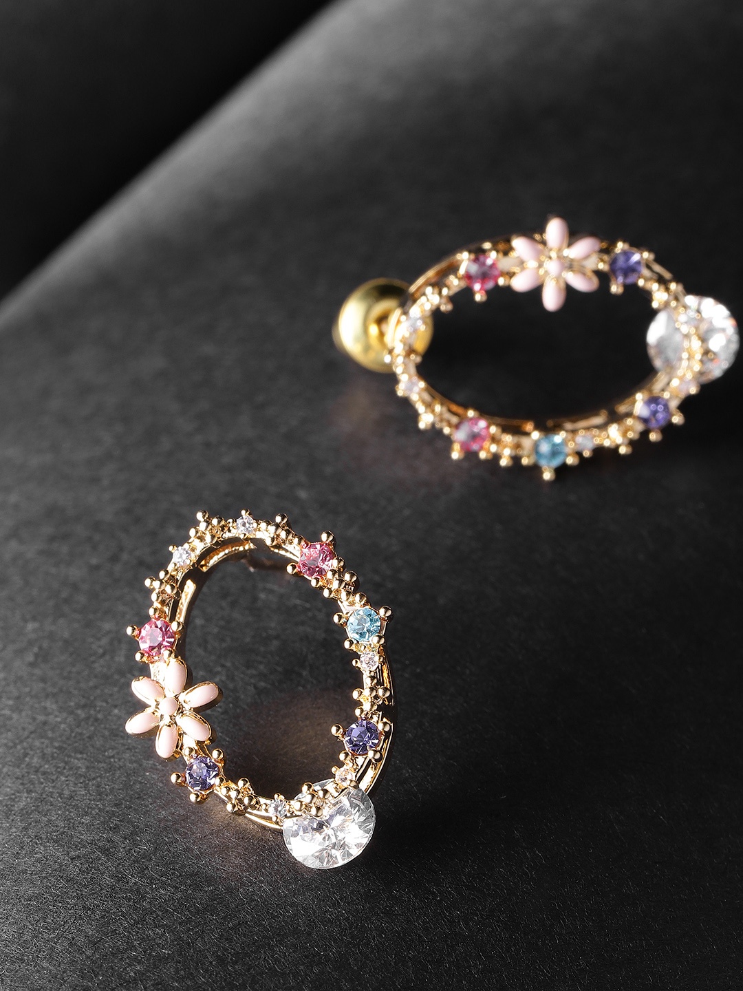 

Carlton London Red Gold-Plated CZ Stone-Studded Oval Drop Earrings