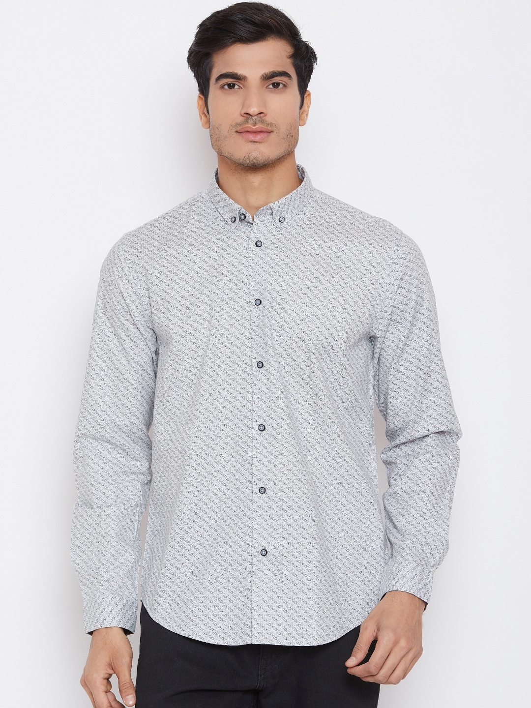 

Blackberrys Men Grey & Black Slim Fit Printed Casual Shirt