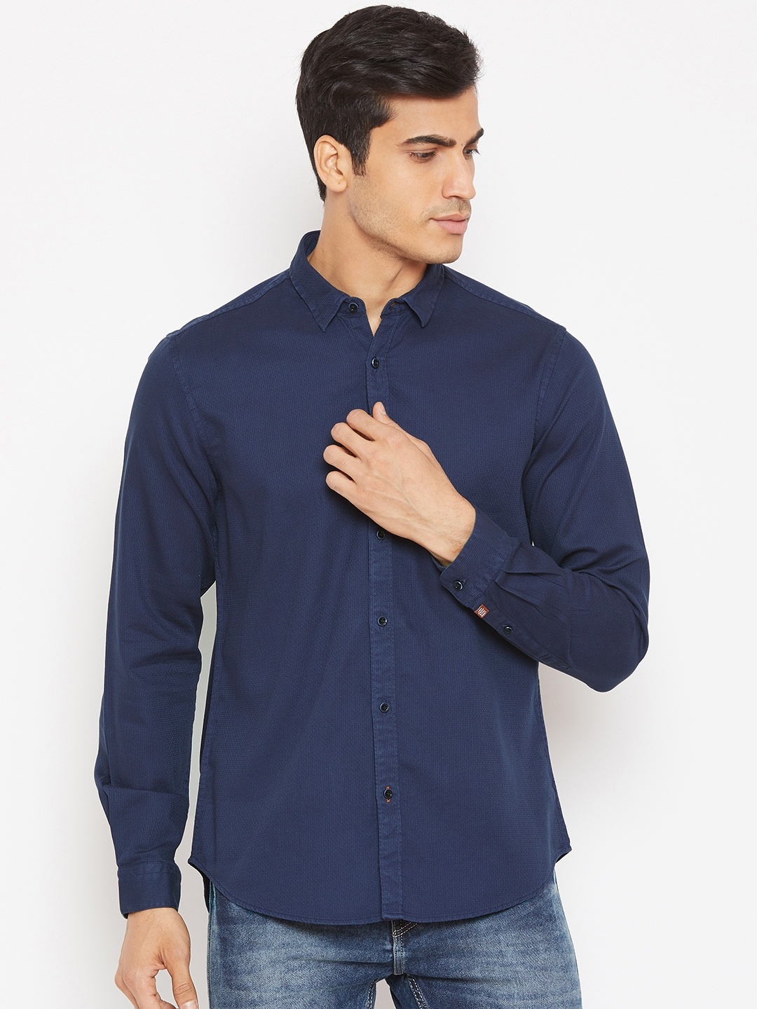 

Blackberrys Men Navy Blue Slim Fit Self Design Casual Shirt