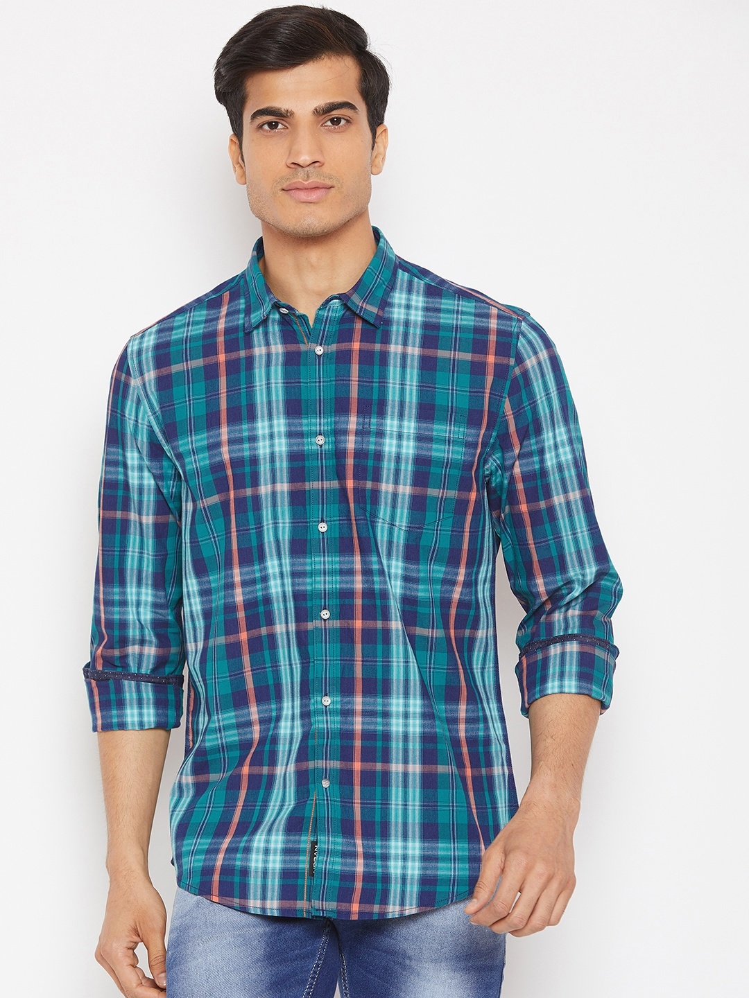 

Blackberrys Men Blue Slim Fit Checked Casual Shirt