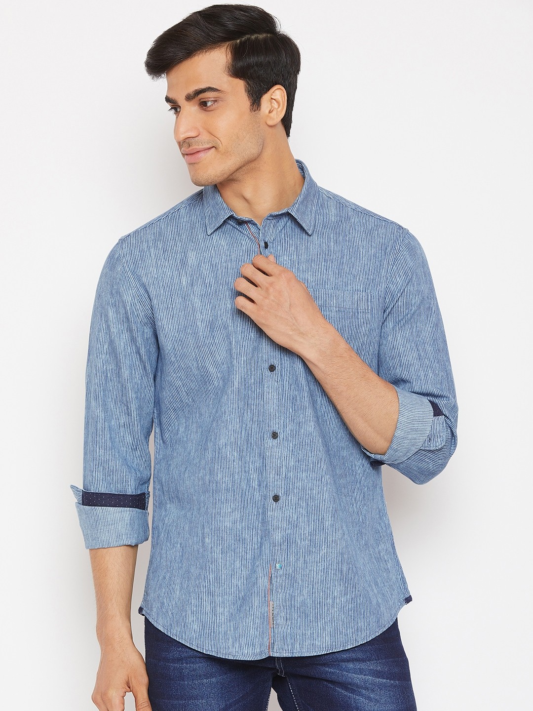 

Blackberrys Men Blue Slim Fit Striped Casual Shirt