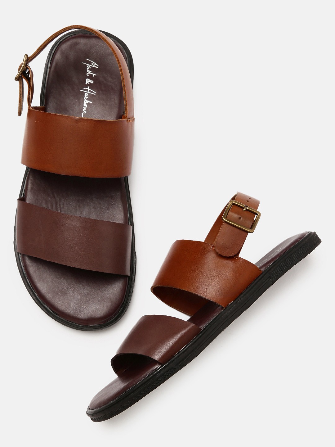 

Mast & Harbour Men Brown Solid Comfort Sandals