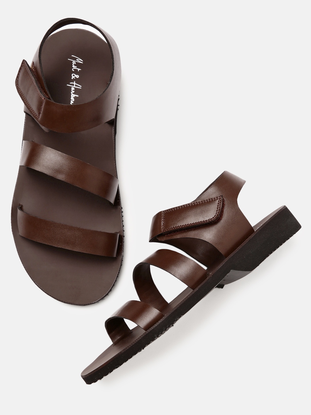 

Mast & Harbour Men Brown Solid Comfort Sandals