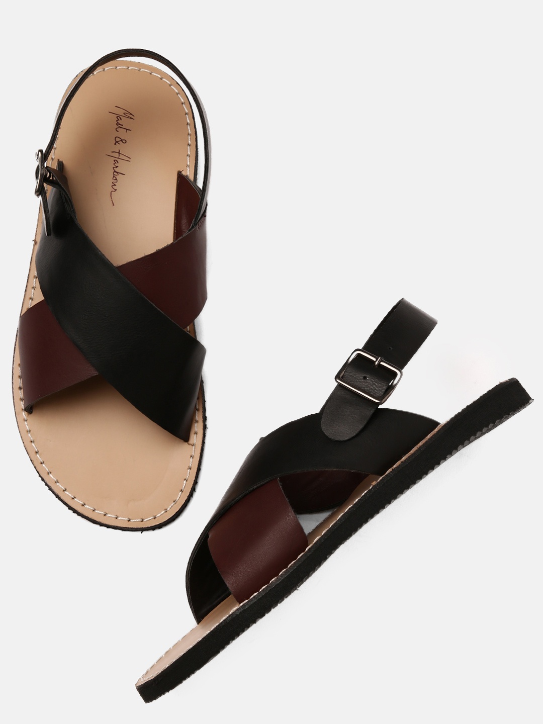 

Mast & Harbour Men Black & Maroon Comfort Sandals