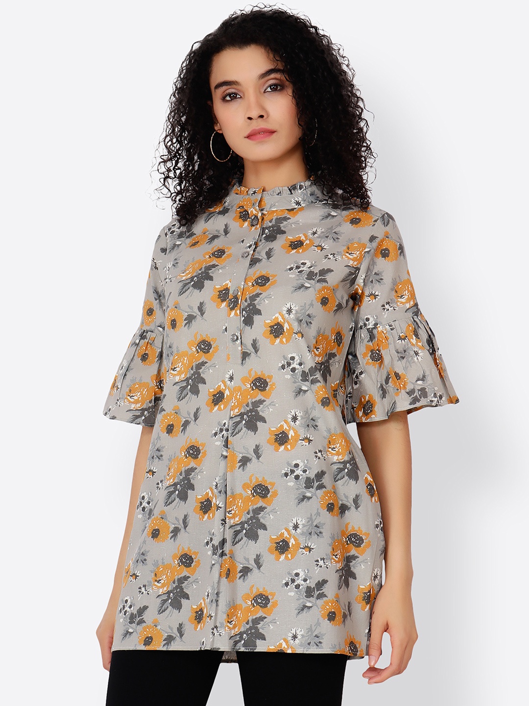 

Cation Grey & Mustard Yellow Printed Tunic