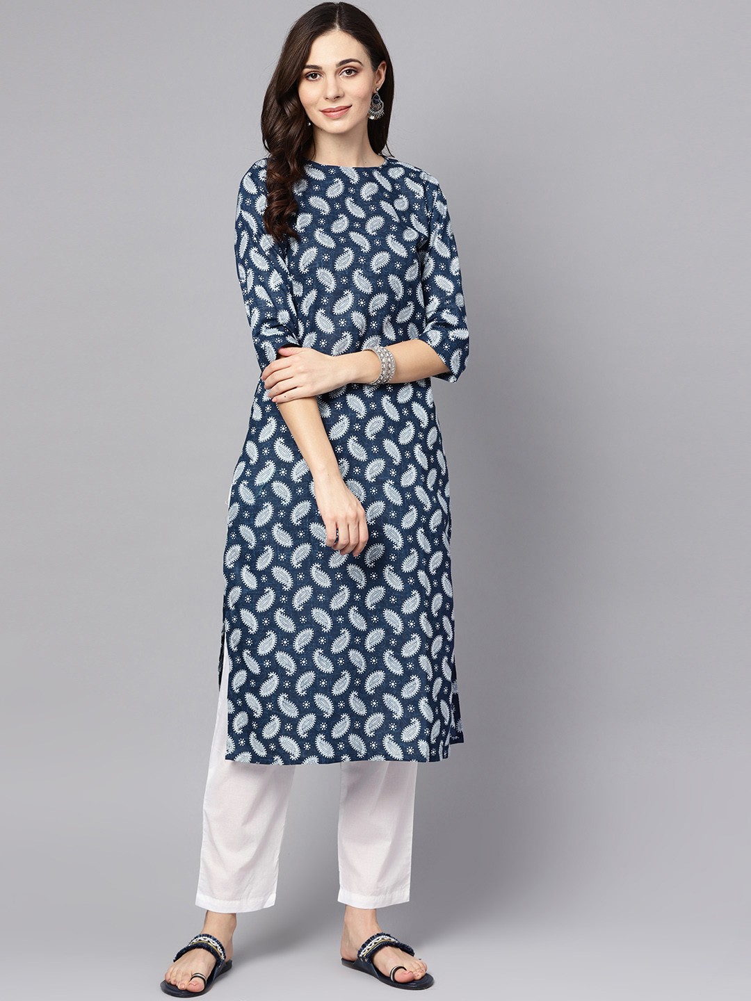 

Nayo Women Navy Blue & White Printed Kurta with Palazzos