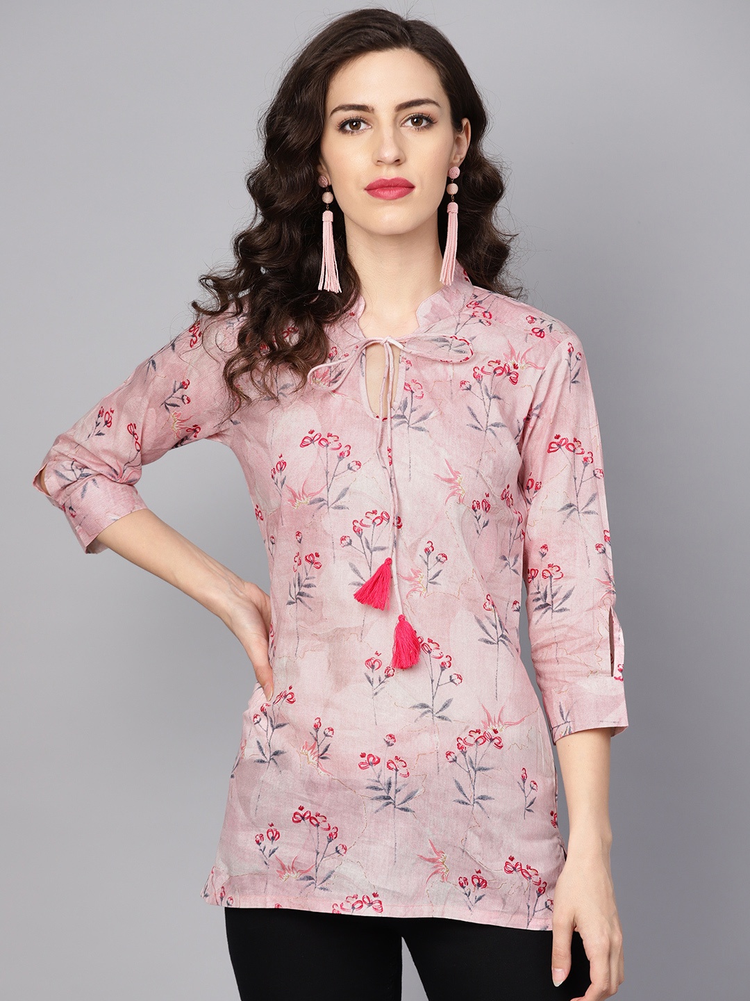 

AASI - HOUSE OF NAYO Pink & Grey Printed Tunic
