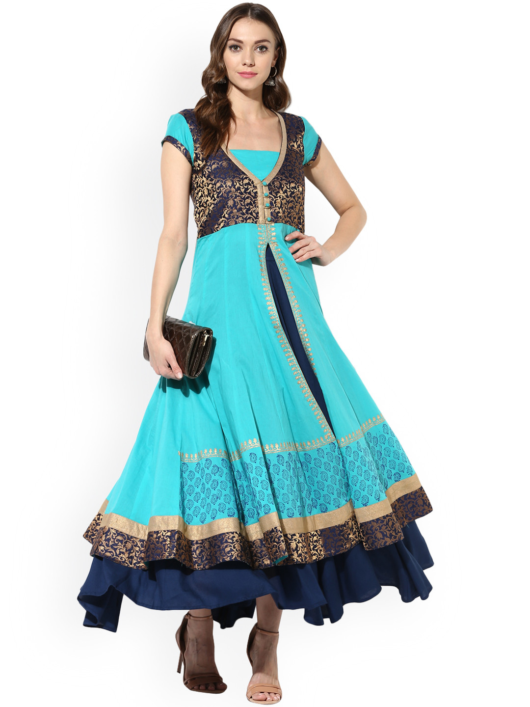 

MBE Women Blue Block Print Anarkali Kurta