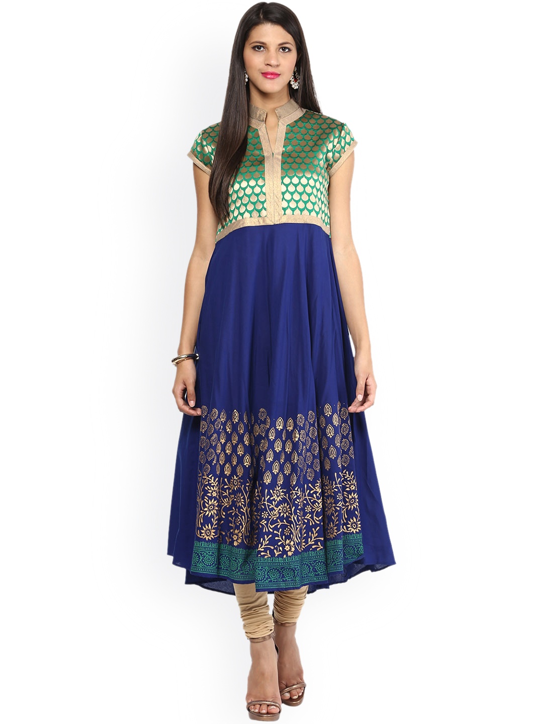 

MBE Women Blue & Green Printed A-Line Kurta