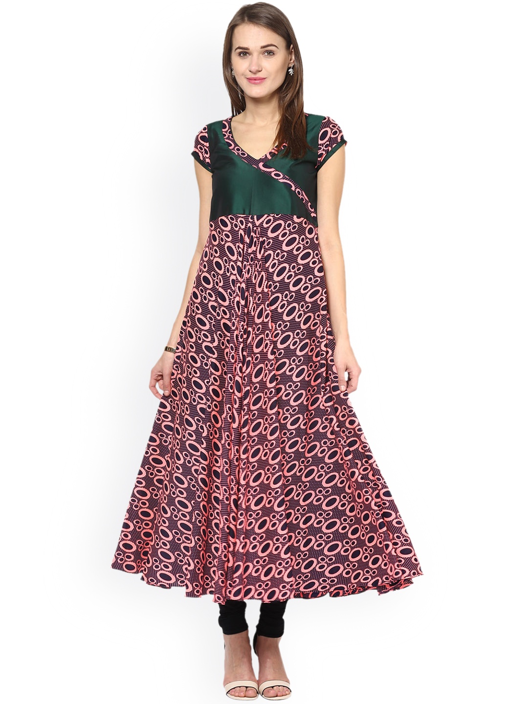 

MBE Women Green & Pink Printed A-Line Kurta