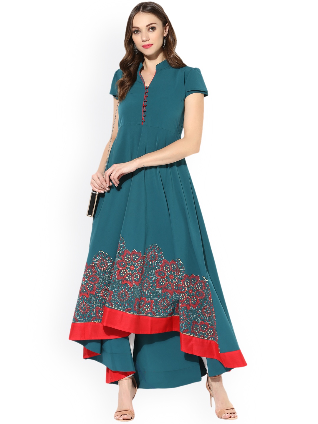 

MBE Women Green Block Printed A-Line Kurta