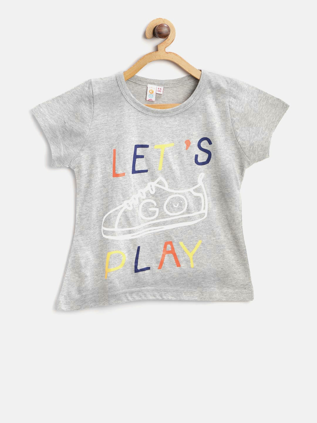 

Kids On Board Girls Grey Melange Printed Round Neck T-shirt