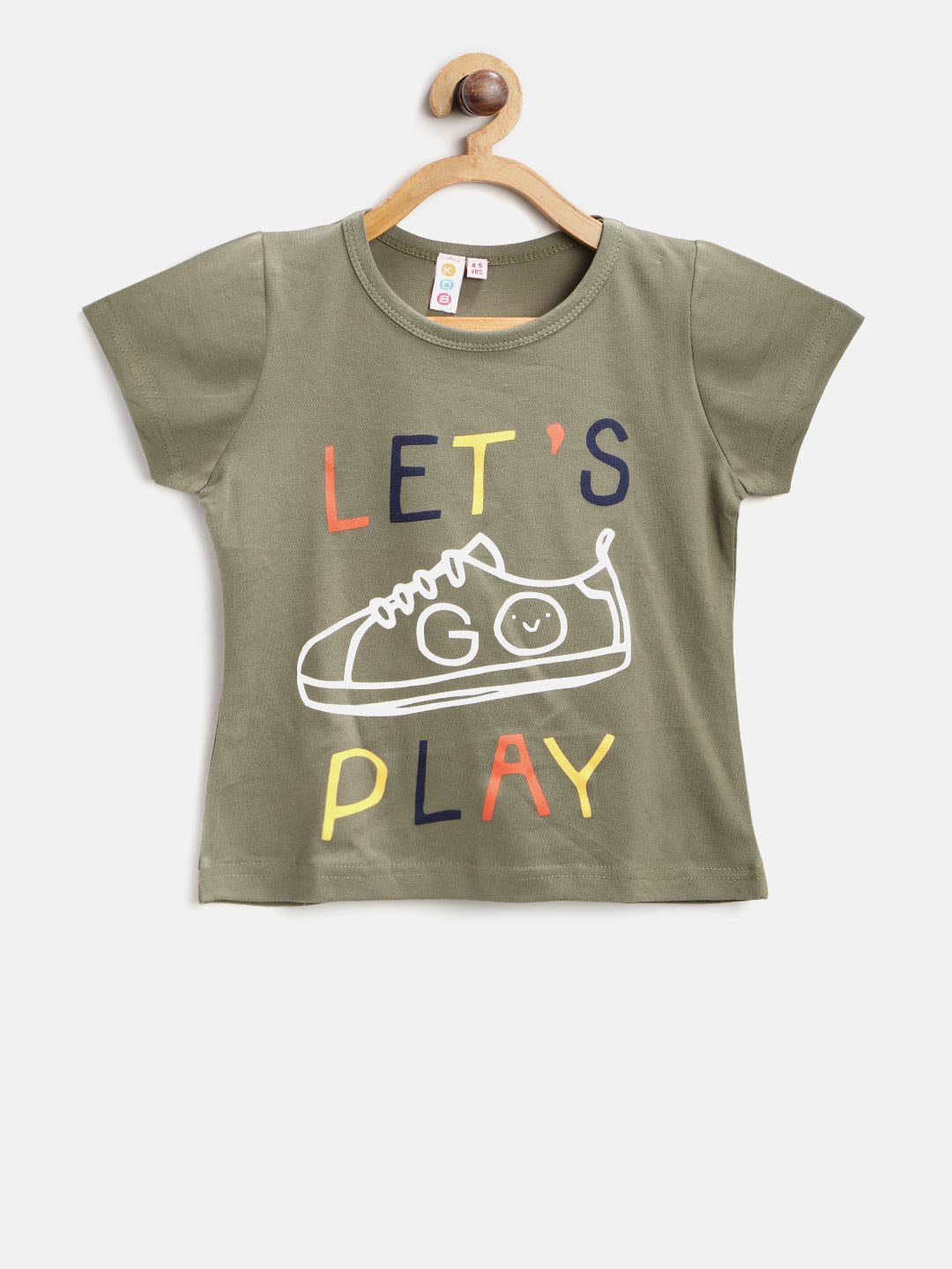 

Kids On Board Girls Olive Green Printed Round Neck Pure Cotton T-shirt