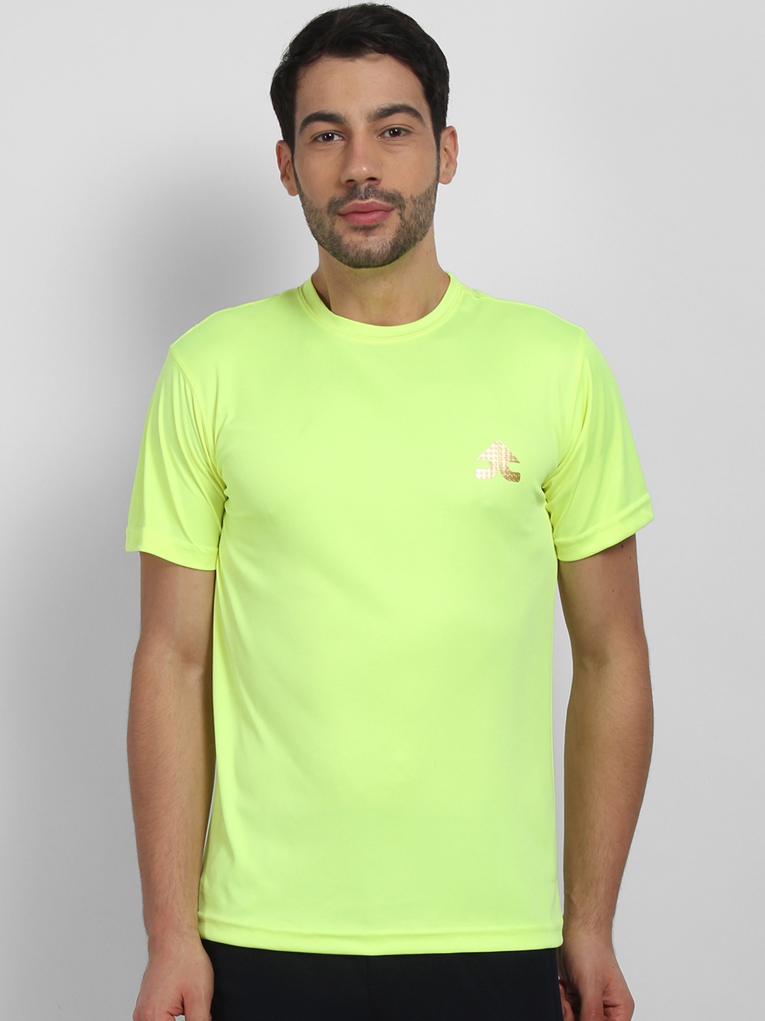 

OFF LIMITS Men Fluorescent Green Solid Round Neck T-shirt