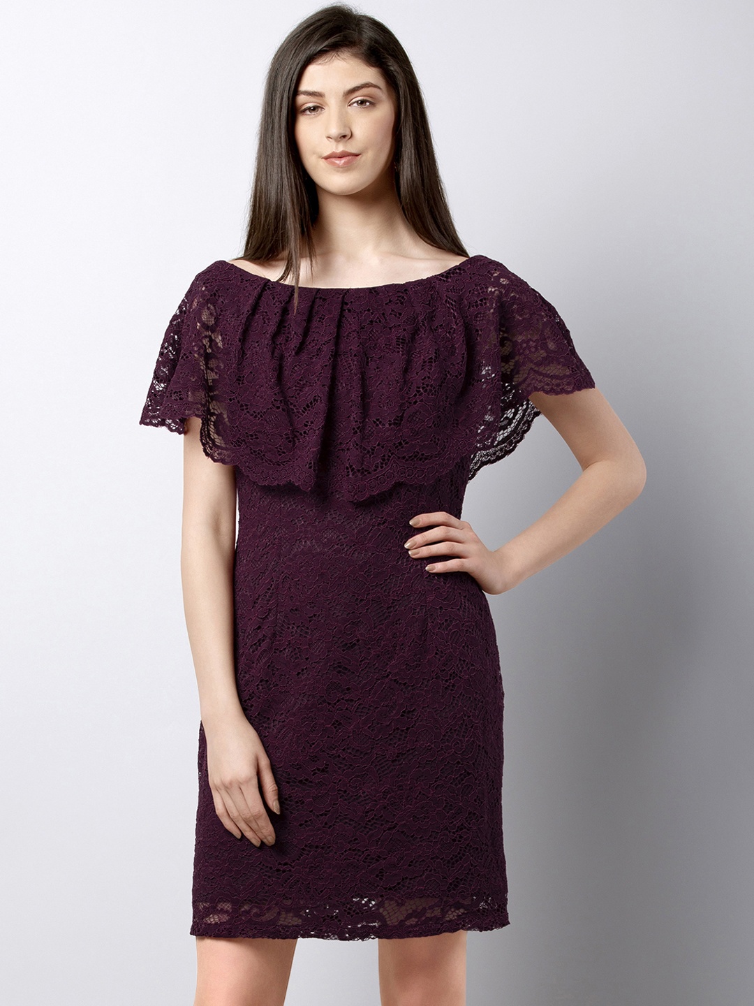 

FabAlley Women Maroon Self Design Sheath Dress
