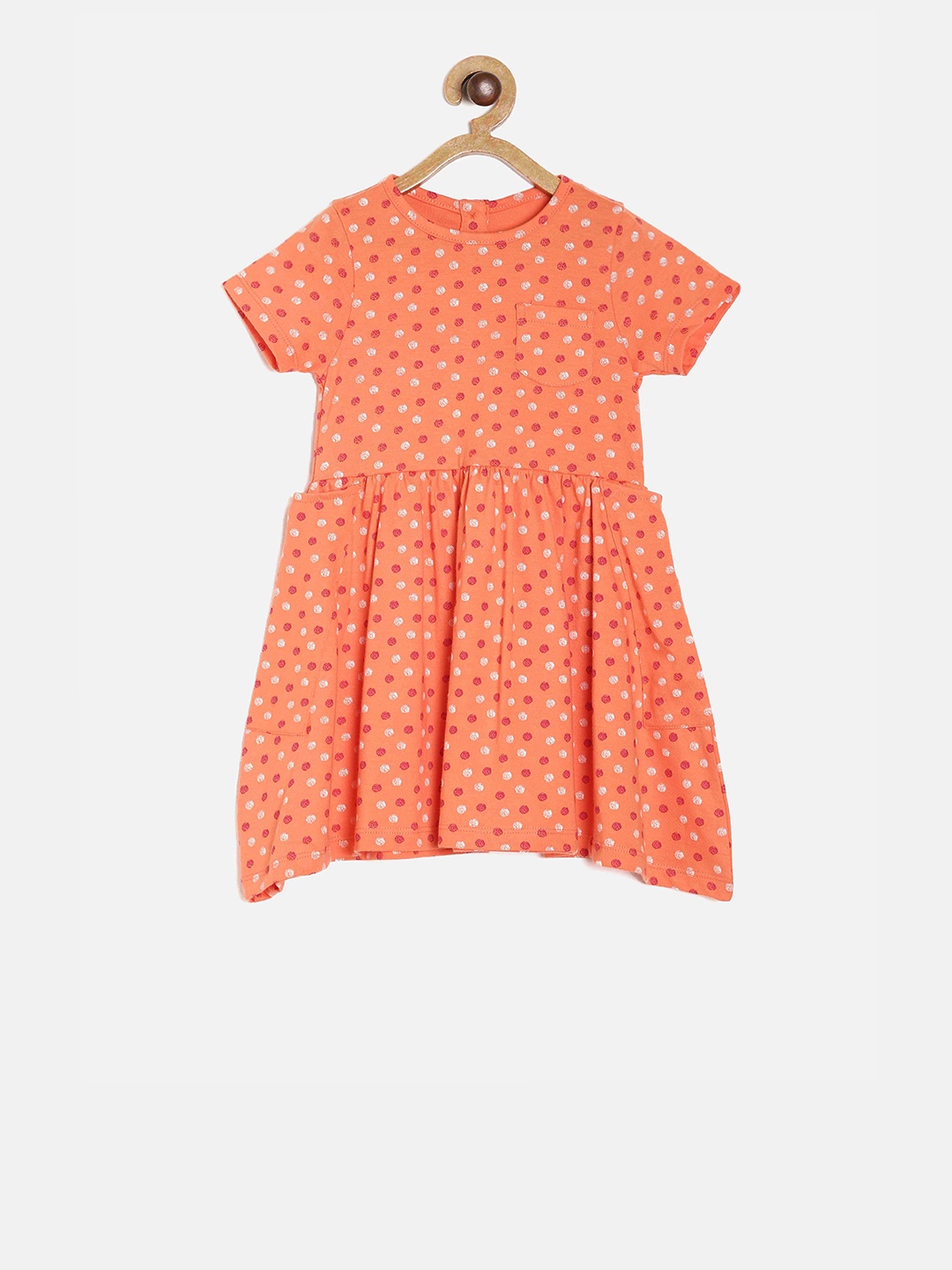 

MINI KLUB Girls Coral Orange Printed A-Line Dress
