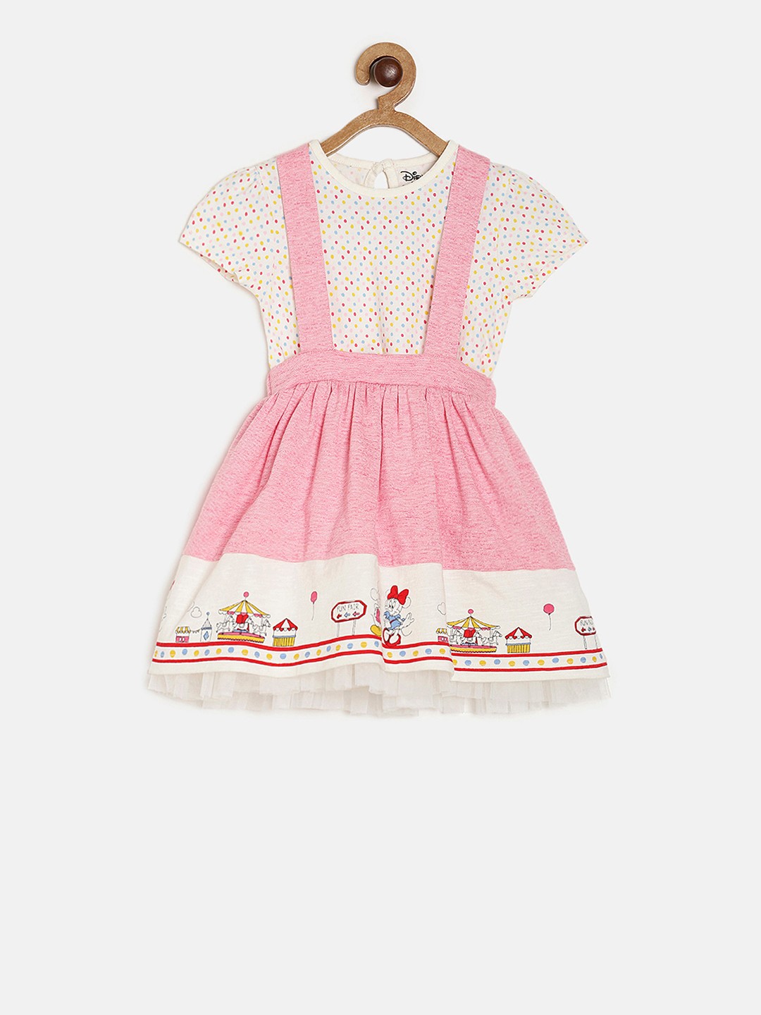 

MINI KLUB Girls Cream-Coloured & Pink Disney Printed Top with Skirt