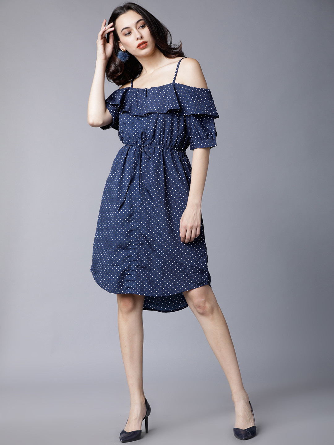

Tokyo Talkies Women Navy Blue Printed Blouson Dress