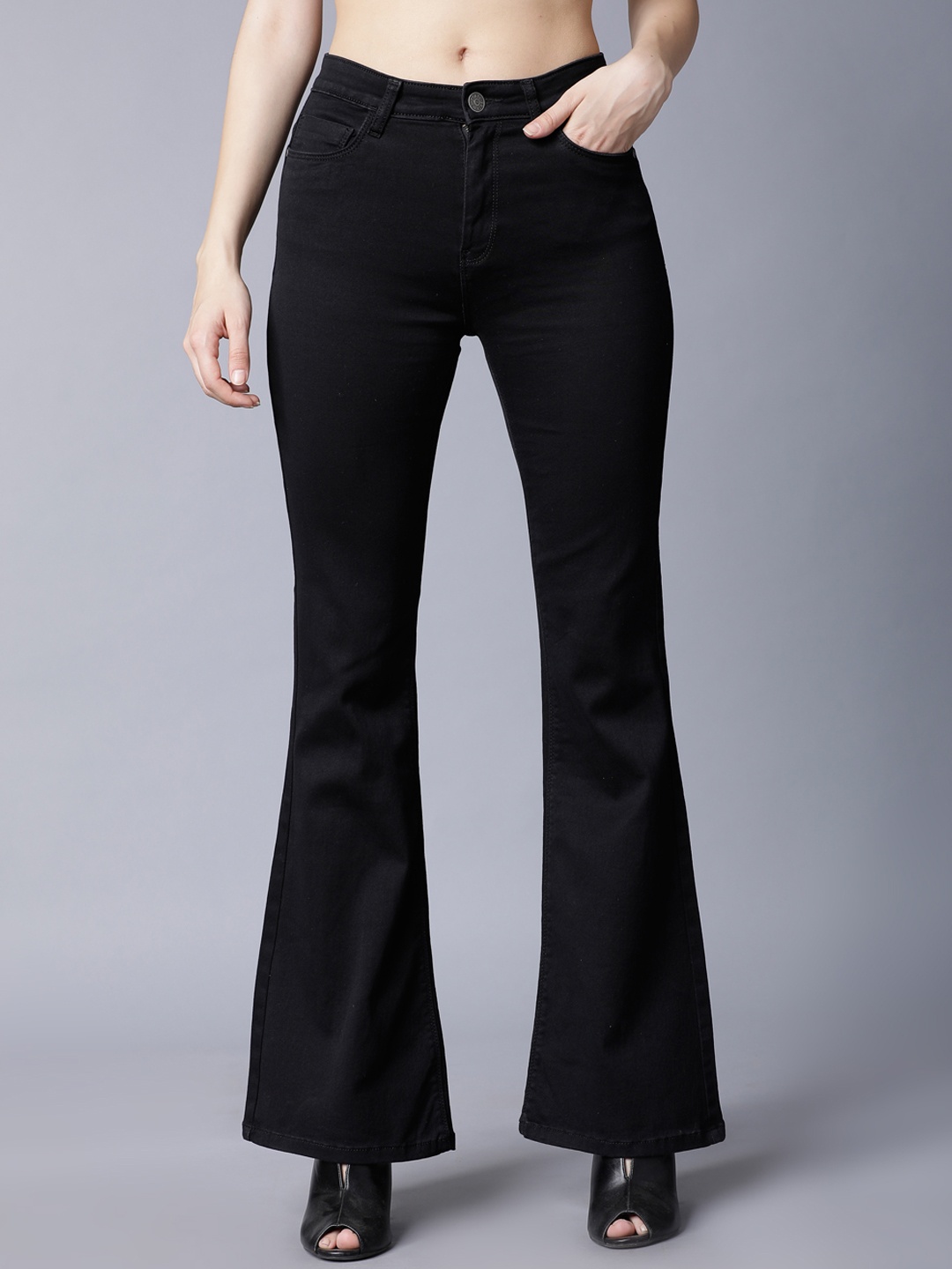 

Tokyo Talkies Women Black Bootcut Mid-Rise Clean Look Stretchable Jeans