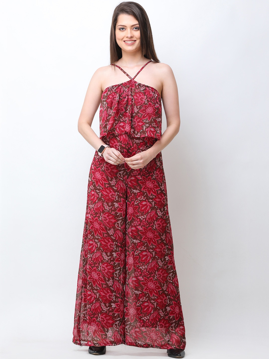 

Cation Maroon & Pink Printed Basic Jumpsuit