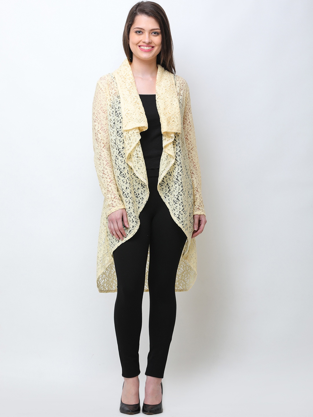 

Cation Cream-Coloured Lace Longline Waterfall Shrug