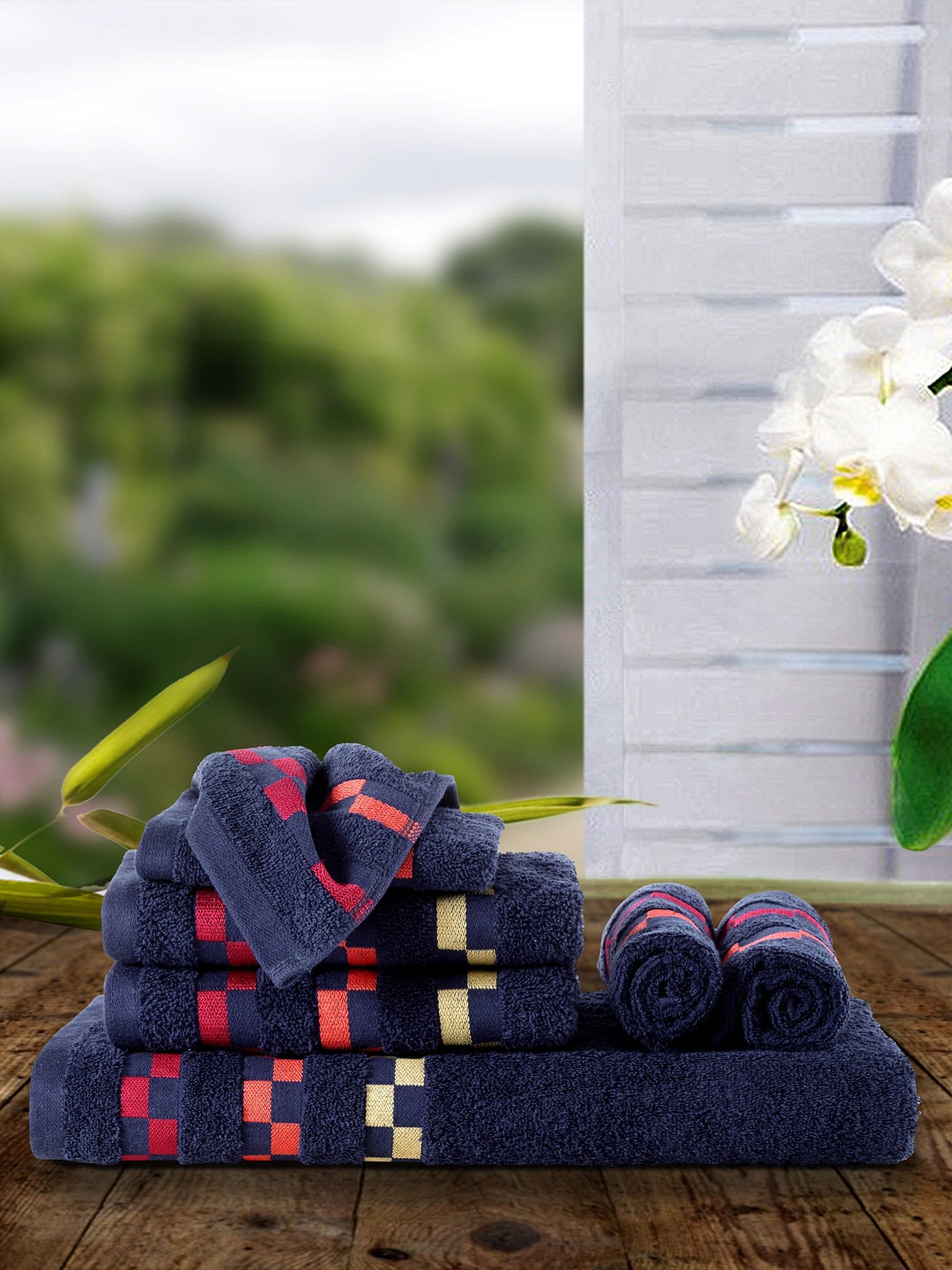 

BIANCA Set of 7 Navy Blue Solid 450GSM Towel Set