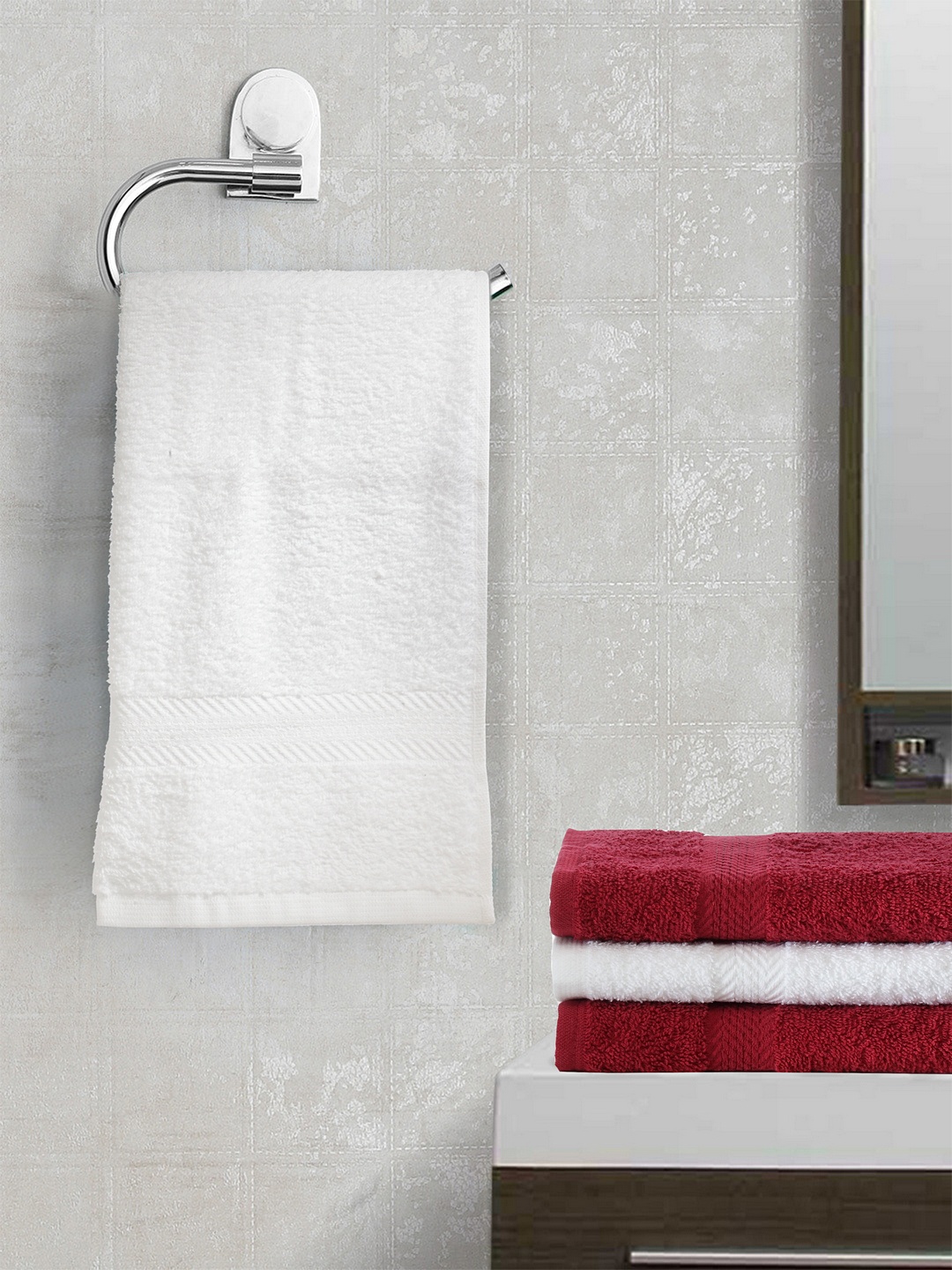 

BIANCA Set of 4 White & Red 400GSM Face Towels