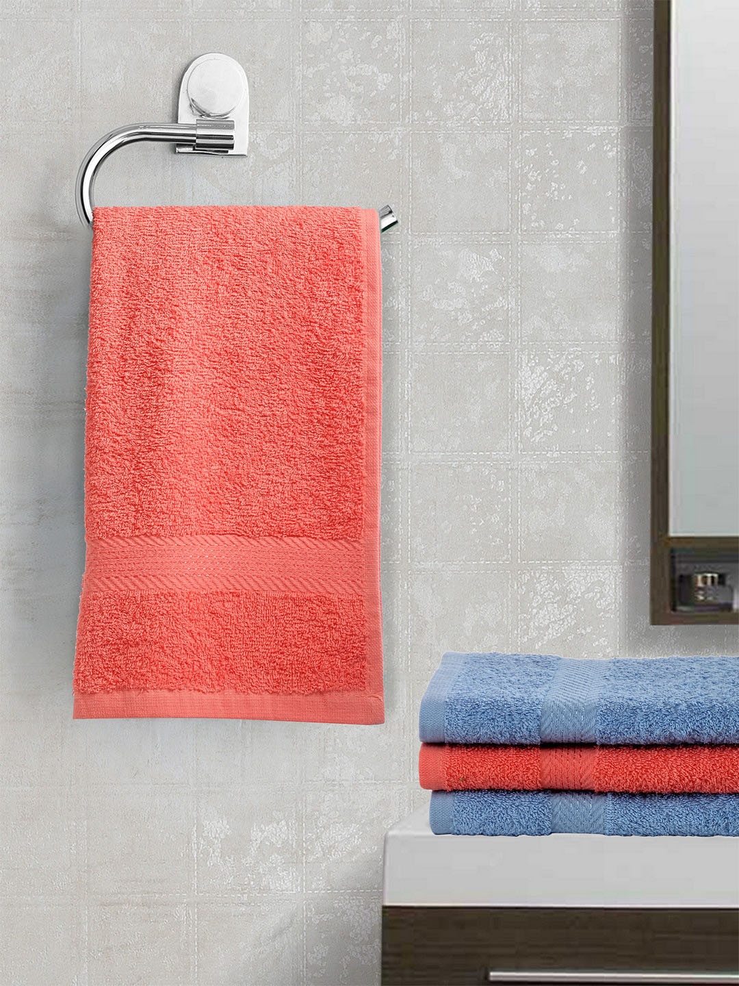 

BIANCA Set of 4 Coral-Coloured & Blue 400GSM Face Towels