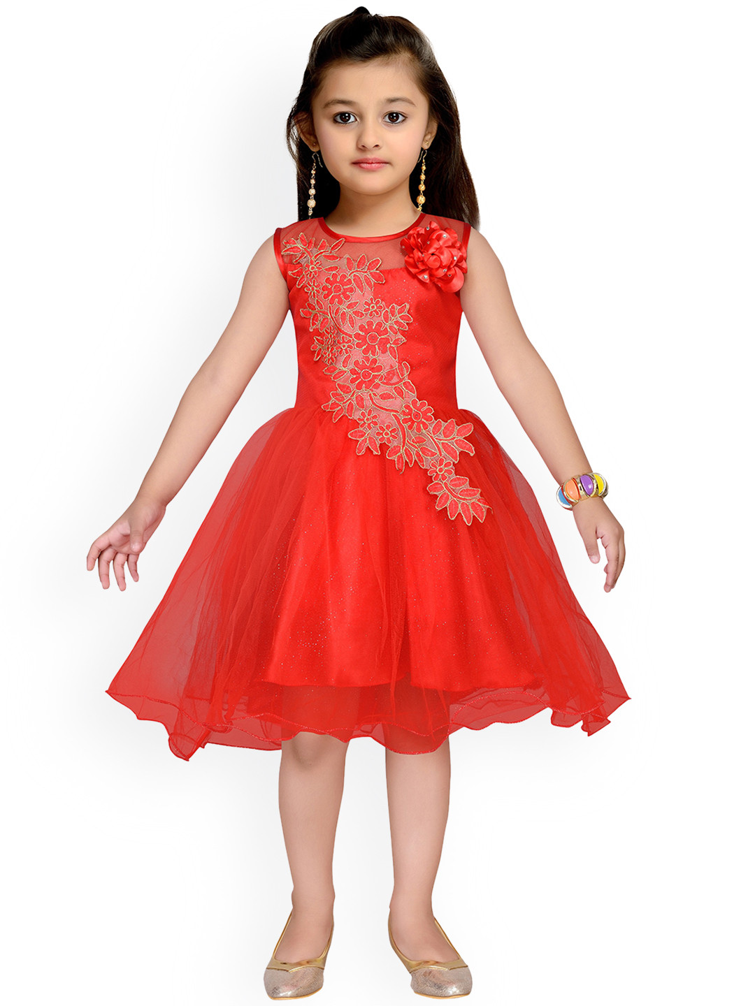 

Kidling Red Floral Net Dress