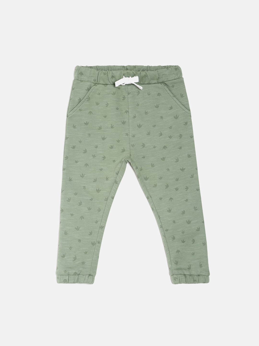 

MINI KLUB Boys Green Printed Straight-Fit Joggers