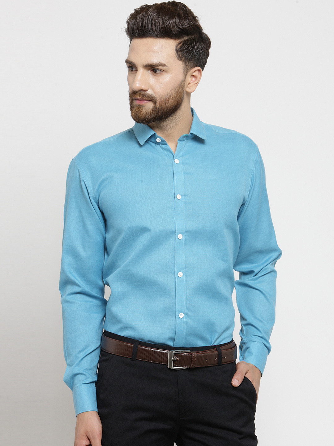 

JAINISH Men Turquoise Blue Classic Slim Fit Solid Formal Shirt
