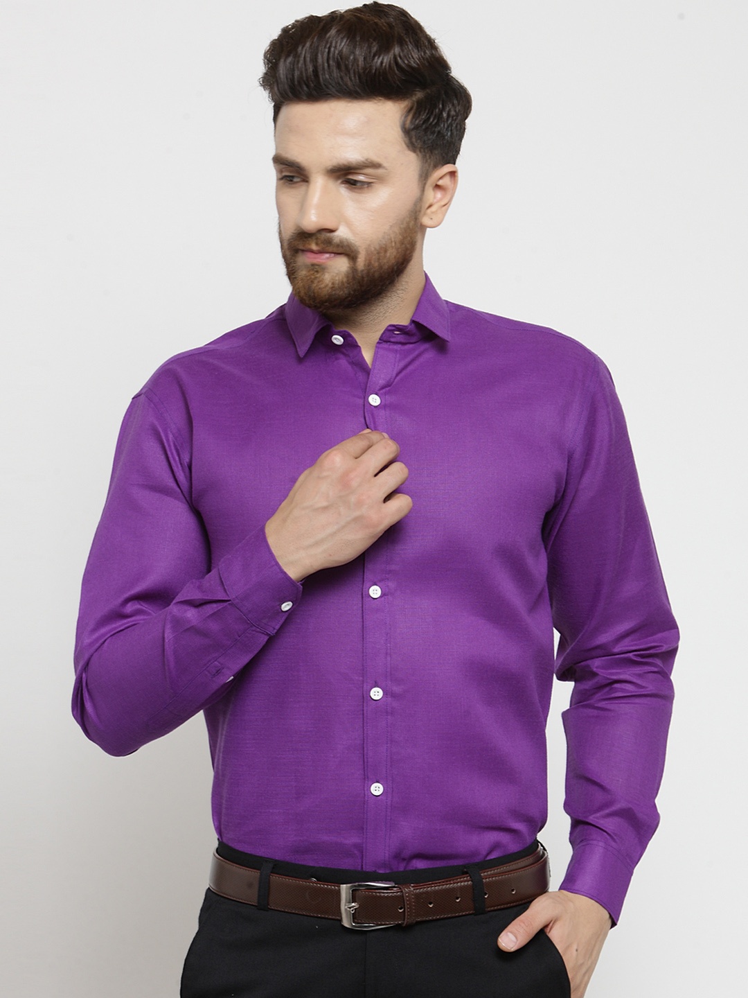

JAINISH Men Purple Classic Slim Fit Solid Formal Shirt