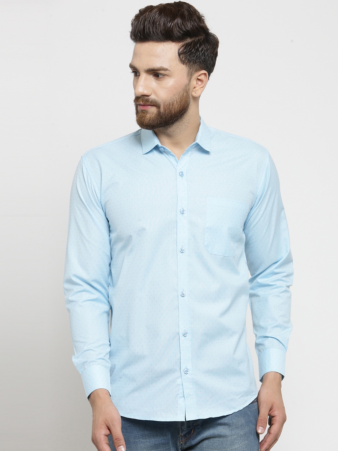 

JAINISH Men Turquoise Blue Classic Slim Fit Solid Casual Shirt