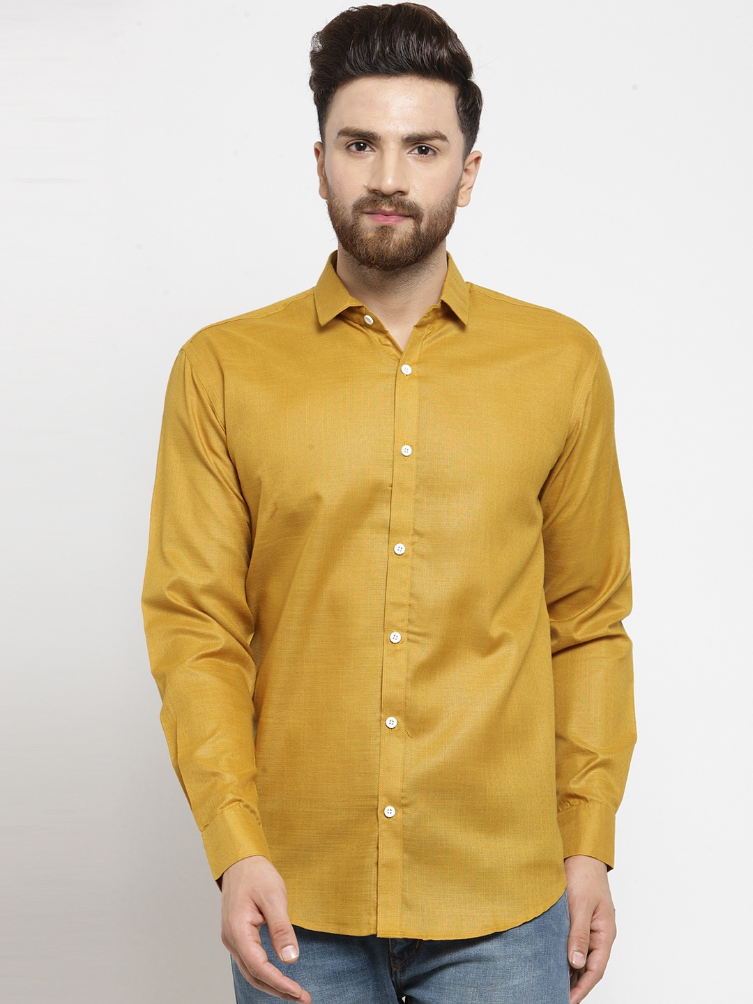 

JAINISH Men Mustard Yellow Classic Slim Fit Solid Casual Shirt