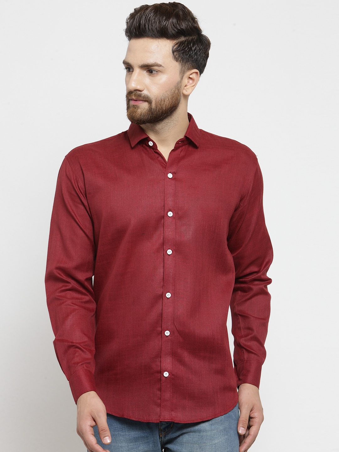 

JAINISH Men Maroon Classic Slim Fit Solid Casual Shirt