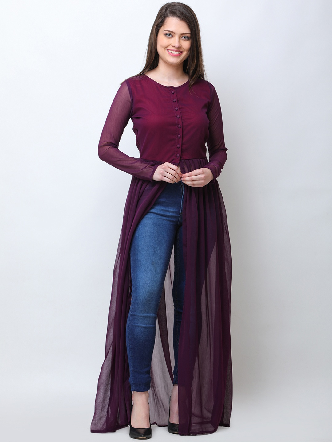 

Cation Women Burgundy Solid Maxi Top