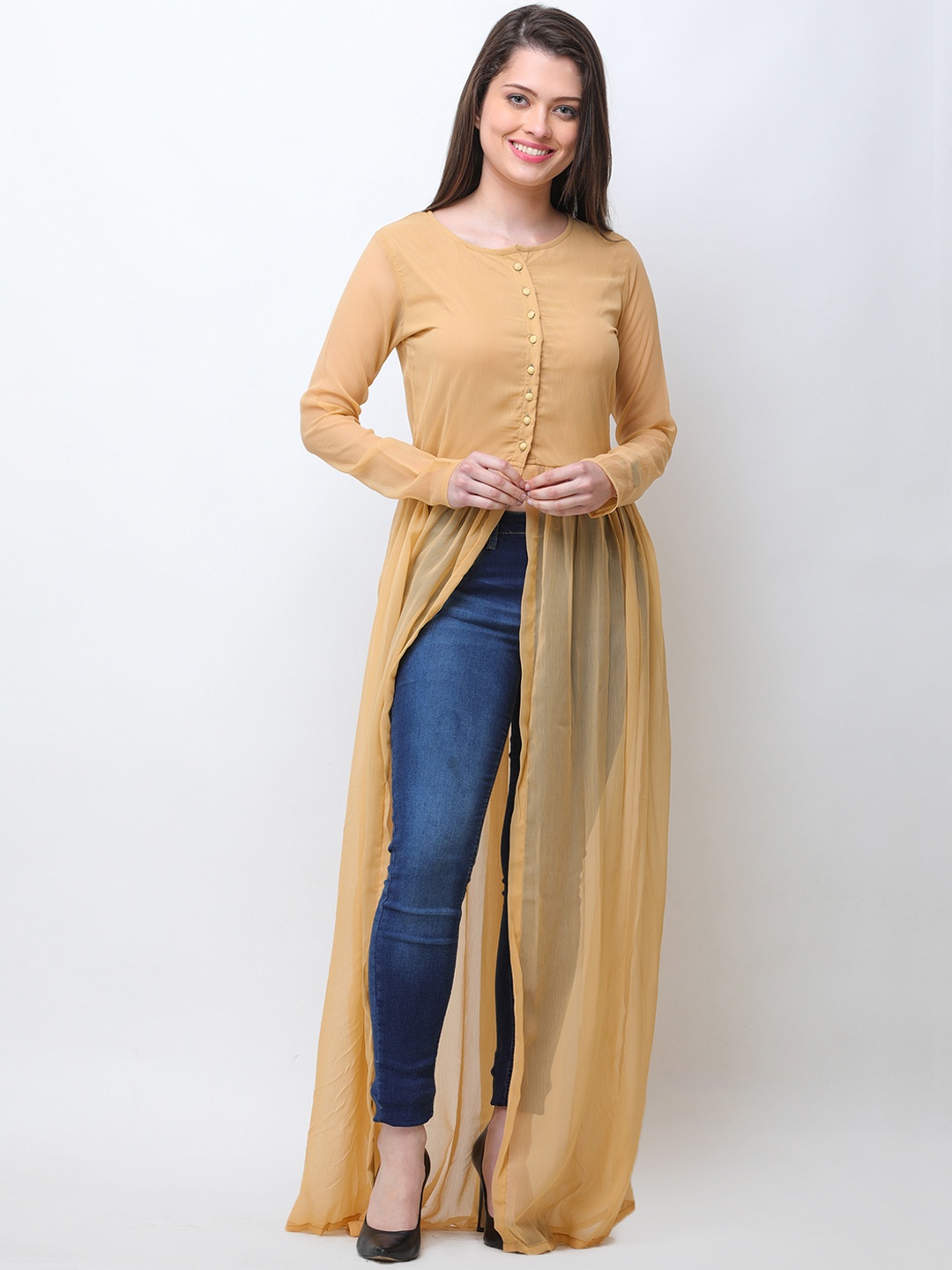 

Cation Women Beige Solid Maxi Top