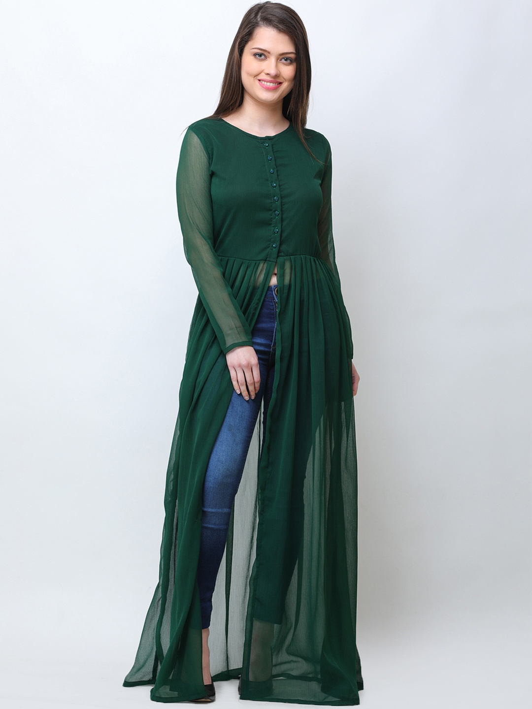 

Cation Women Green Solid Maxi Top