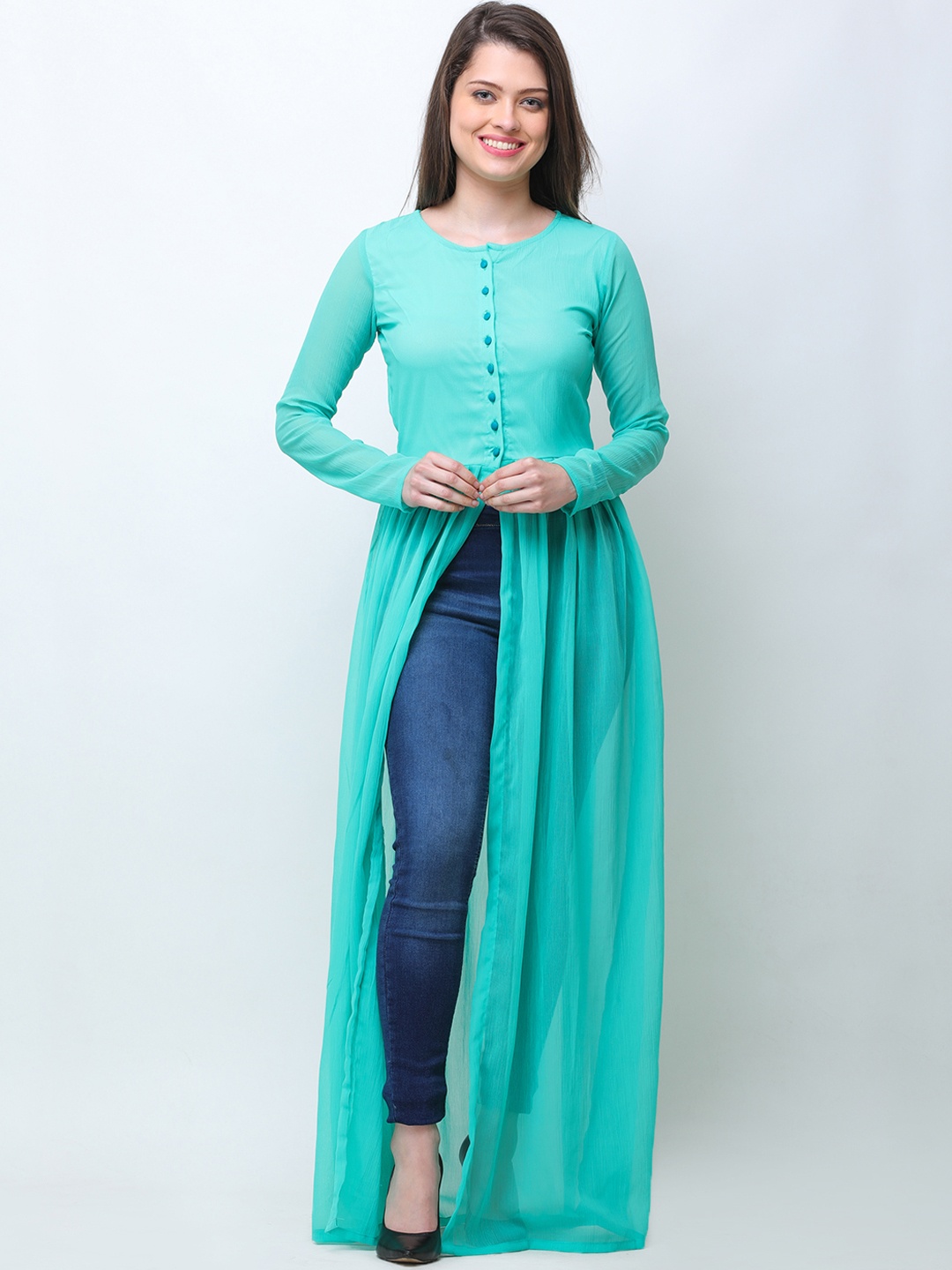 

Cation Women Sea Green Solid Maxi Top
