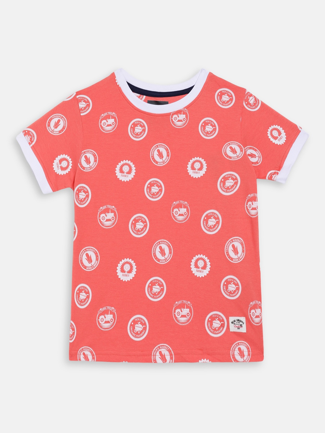 

Blue Giraffe Boys Coral Printed Round Neck T-shirt