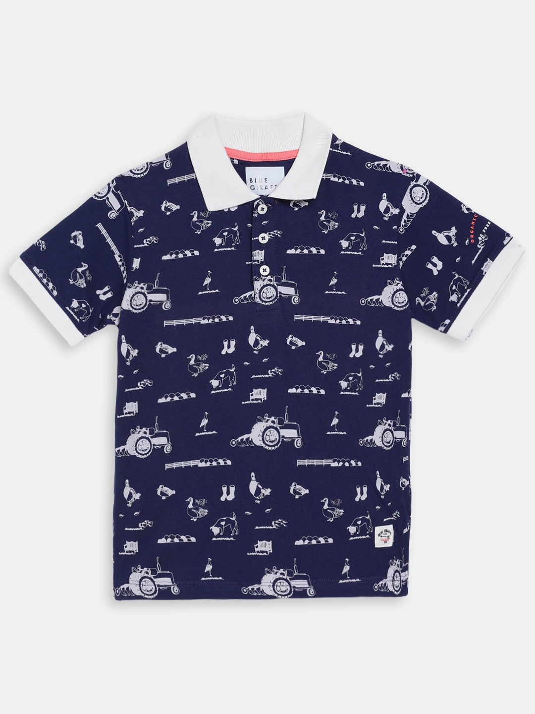 

Blue Giraffe Boys Navy Blue Printed Polo Collar T-shirt