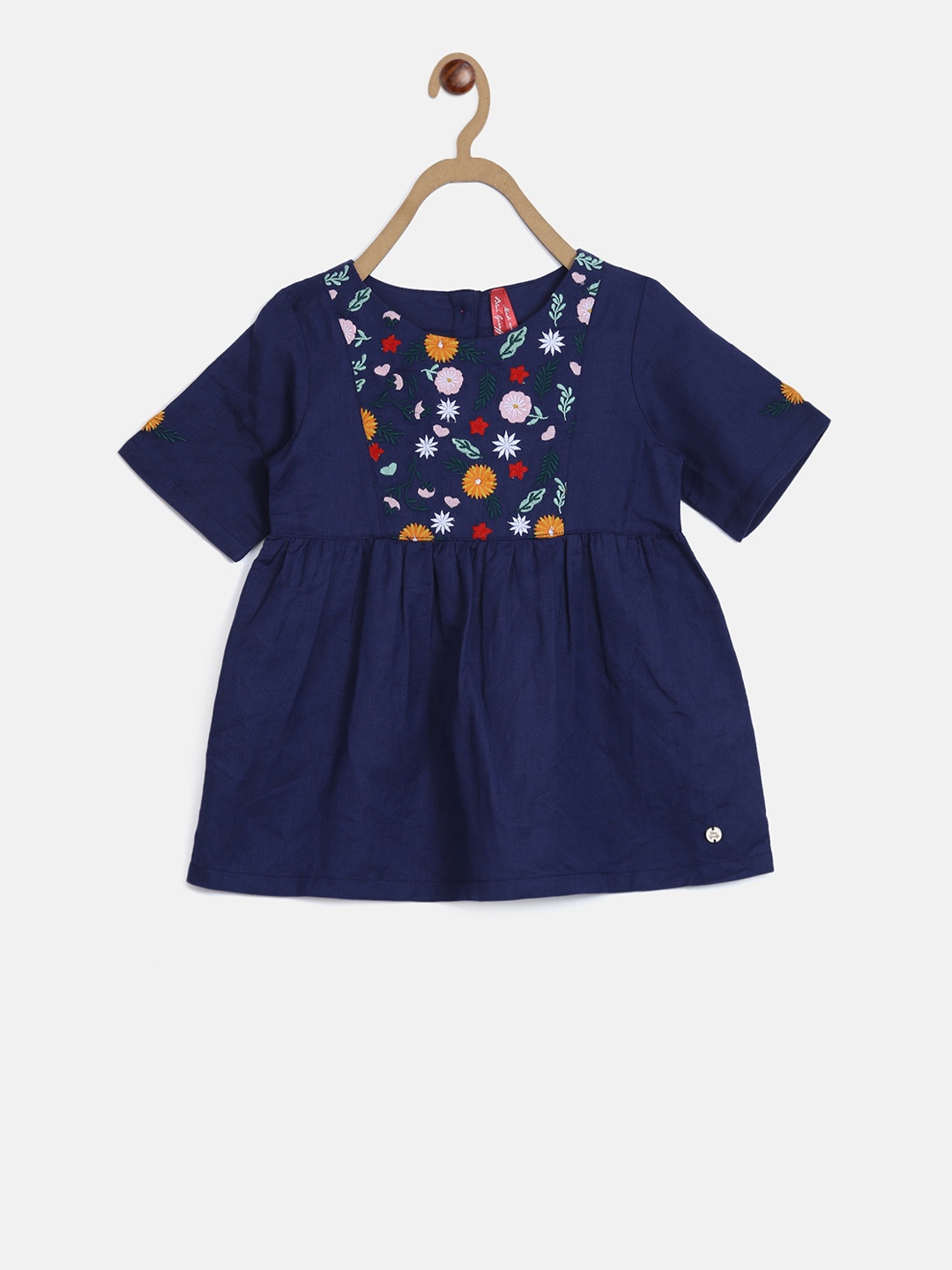 

Blue Giraffe Girls Navy Blue Printed Empire Pure Cotton Top