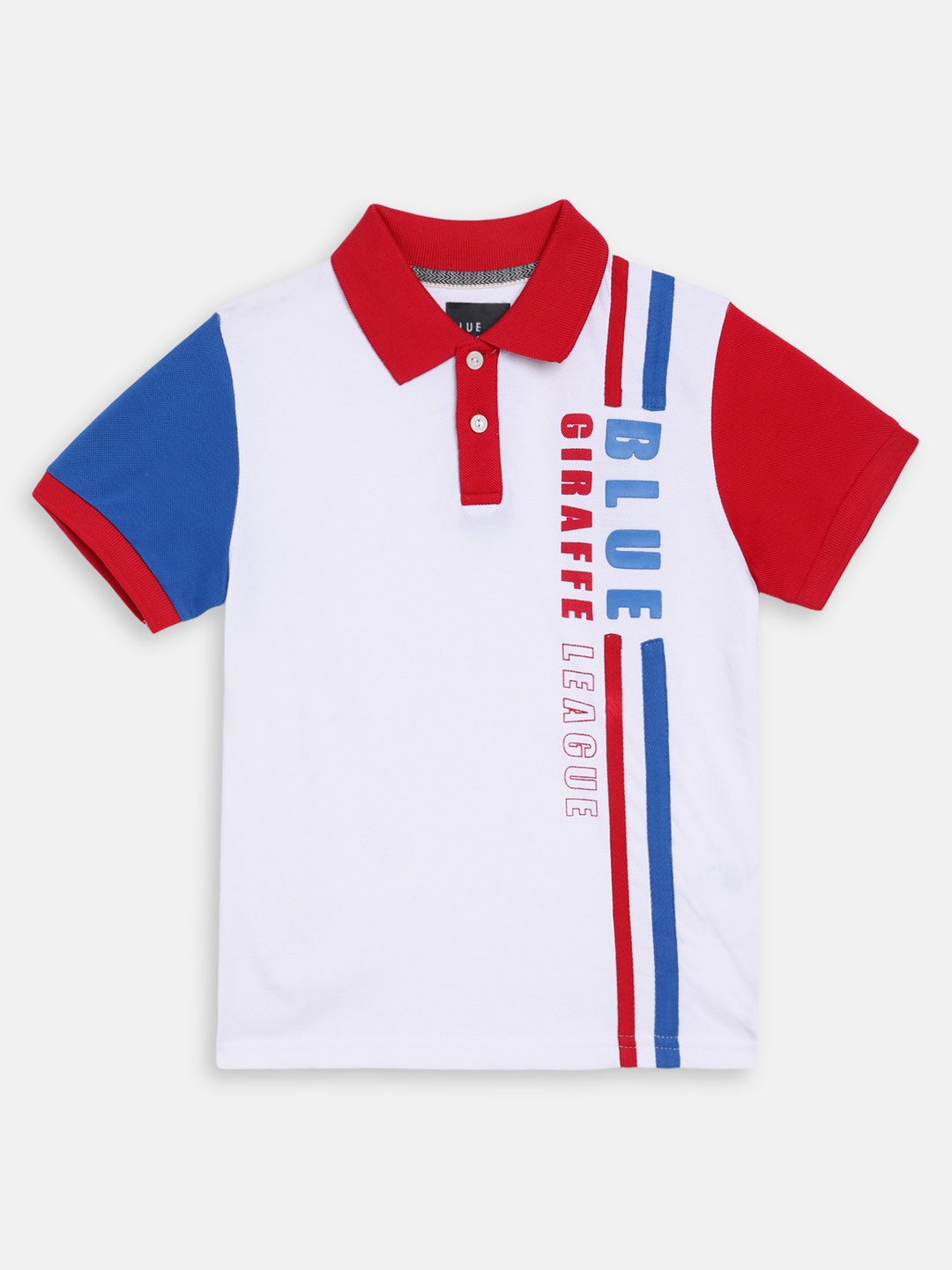 

Blue Giraffe Boys White Colourblocked Polo Collar T-shirt