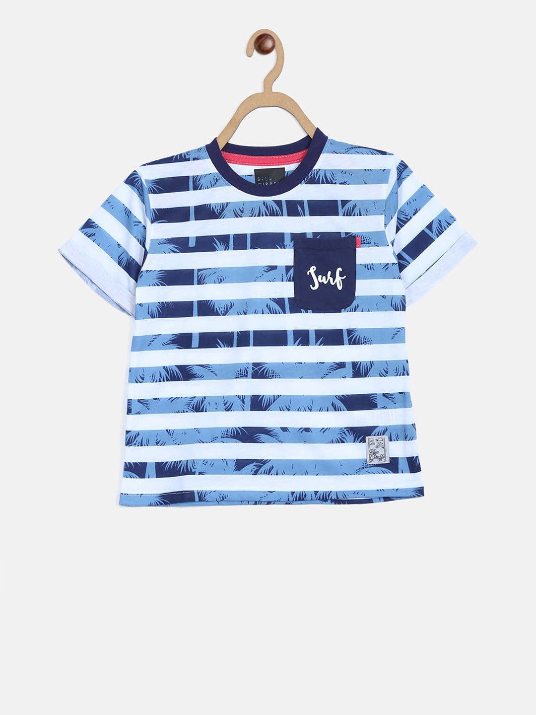 

Blue Giraffe Boys White Striped Round Neck T-shirt