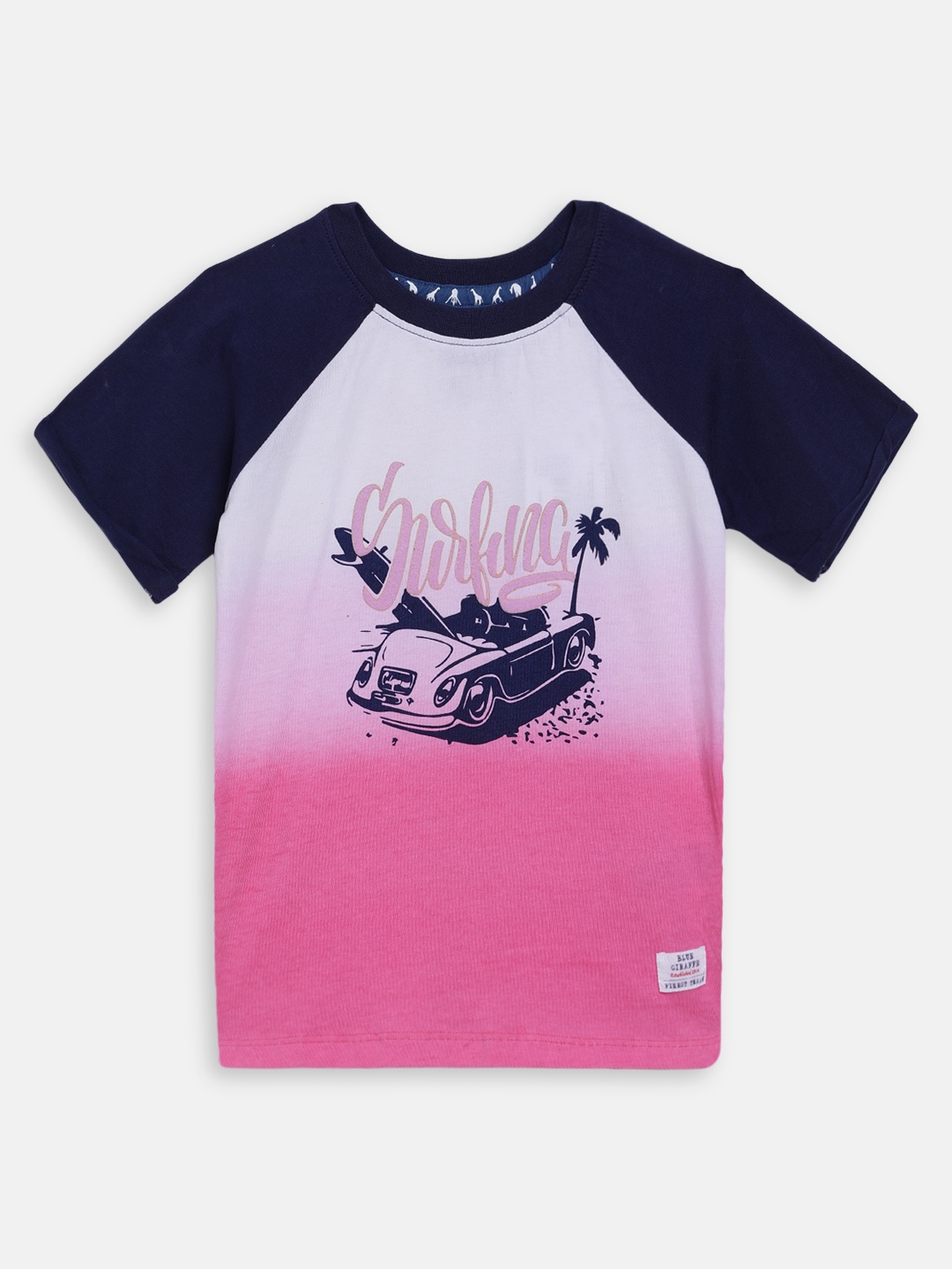 

Blue Giraffe Boys White Printed Round Neck T-shirt